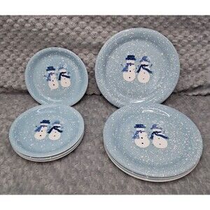 Set 8 Home for the Holidays Christmas Winter Frost Snowmen Dinner Salad Plates